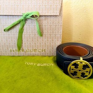 Tory Burch Black and Brown Reversible Leather Belt